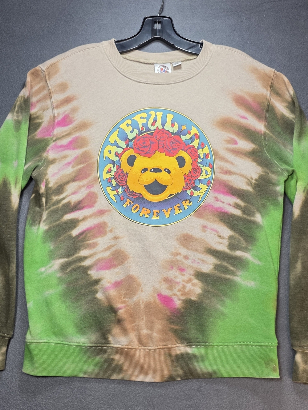 Tie-Dye Grateful Bear Crewneck Sweatshirt - Unbranded - Beige & Green